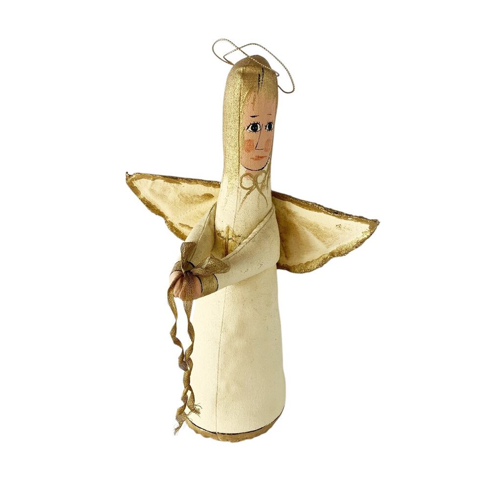 Vintage Angel Susan Nordley Figure Oil Cloth Hand Painted Gold